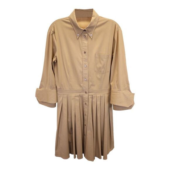 Michael Kors Pleated Shirt Dress in Beige Cotton